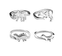 COLORFUL BLING 1-6PCS Dinosaur Rings Set Cute Tyrannosaurus Triceratops Adjustable Rings Jurassic Era Dinosaur Ring Knuckle Band Jewelry for Women, Metal, Rhinestone