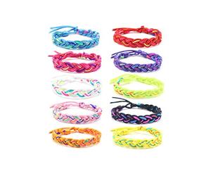 COLORFUL BLING 10Pcs Adjustable Boho Braided Cord Bracelet Summer Beach Surfer Nepal Woven Ankle Bracelets for Women Teens Girls Bohemian Friendship Jewelry, synthetic-fiber, rope