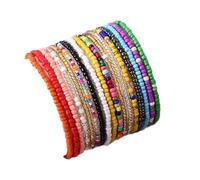COLORFUL BLING 18pcs Bohemian Stackable Elastic Beaded Bracelets Summer Beach Handmade Seed Beaded Jewelry Bracelets for Women, 1, Resin, no gemstone