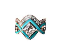 COLORFUL BLING 2/3Pcs Set Natural Turquoise Crystal Stackable Finger Rings Ocean Wave Joint Knuckle Ring for Women Jewelry Bohemian Elegant Two-in-One Halo Ring Twist Matching Rings, metal crystal