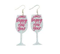 COLORFUL BLING 2026 New Year Glitter Dangle Drop Earrings for Women Acrylic Champagne Wine Glass Earrings Festive Party Jewelry Christmas Gifts,Pink