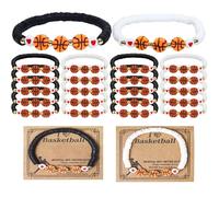 COLORFUL BLING 20Pcs Basketball Bracelets Set for Women Men Ball Bead Team Lovers Players with Inspirational Card Adjustable Sport Fan Wristband Jewelry Gifts, Regular, clay, no gemstone