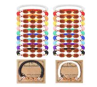 COLORFUL BLING 20Pcs Basketball Bracelets Set for Women Men Ball Bead Team Lovers Players with Inspirational Card Adjustable Sport Fan Wristband Jewelry Gifts, Regular, clay, no gemstone