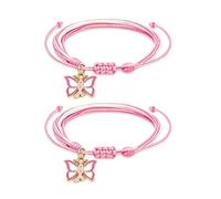 COLORFUL BLING 2Pcs Breast Cancer Awareness Pink Ribbon Heart Charm Bracelets Pink String Adjustable Braided Hope Support Wristband Jewelry for Women, Metal, alloy