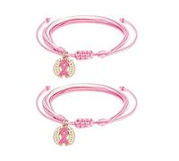 COLORFUL BLING 2Pcs Breast Cancer Awareness Pink Ribbon Heart Charm Bracelets Pink String Adjustable Braided Hope Support Wristband Jewelry for Women, Metal, alloy
