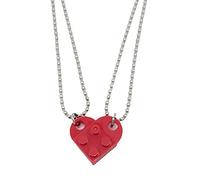 COLORFUL BLING 2Pcs Brick Love Heart Shaped Pendant Necklace Set Elements for Couples Lovers Matching Building Block Bricks Kits Him Her Creative Friendship Valentine's Day BFF Jewelry, Acrylic