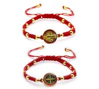 COLORFUL BLING 2Pcs Catholic Virgin Mary Saint Benedict Cross Bracelet Set for Men Women Adjustable Braided Red String 7 Knots San Benito Bracelet Religious Protection Amulet Jewelry Gift, Regular