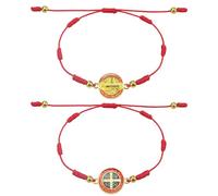 COLORFUL BLING 2Pcs Catholic Virgin Mary Saint Benedict Cross Bracelet Set for Men Women Adjustable Braided Red String 7 Knots San Benito Bracelet Religious Protection Amulet Jewelry Gift, Regular