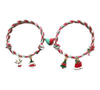 COLORFUL BLING 2Pcs Christmas Love Heart Attract Matching Bracelet Set Christmas Tree Snowman Santa Claus Deer Charms Adjustable Braided Rope for Couple Lover Friendship Xmas Holiday Jewelry, 10.2