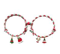 COLORFUL BLING 2Pcs Christmas Love Heart Attract Matching Bracelet Set Christmas Tree Snowman Santa Claus Deer Charms Adjustable Braided Rope for Couple Lover Friendship Xmas Holiday Jewelry, 10.2