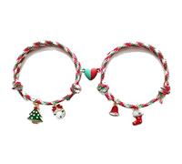 COLORFUL BLING 2Pcs Christmas Love Heart Attract Matching Bracelet Set Christmas Tree Snowman Santa Claus Deer Charms Adjustable Braided Rope for Couple Lover Friendship Xmas Holiday Jewelry, 10.2