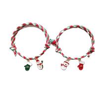 COLORFUL BLING 2Pcs Christmas Love Heart Attract Matching Bracelet Set Christmas Tree Snowman Santa Claus Deer Charms Adjustable Braided Rope for Couple Lover Friendship Xmas Holiday Jewelry, 10.2