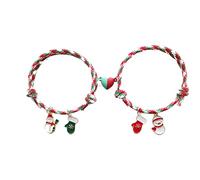 COLORFUL BLING 2Pcs Christmas Love Heart Attract Matching Bracelet Set Christmas Tree Snowman Santa Claus Deer Charms Adjustable Braided Rope for Couple Lover Friendship Xmas Holiday Jewelry