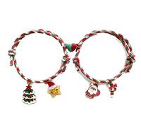 COLORFUL BLING 2Pcs Christmas Love Heart Attract Matching Bracelet Set Christmas Tree Snowman Santa Claus Deer Charms Adjustable Braided Rope for Couple Lover Friendship Xmas Holiday Jewelry, 10.2