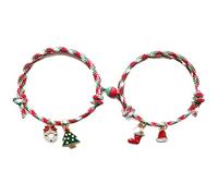 COLORFUL BLING 2Pcs Christmas Love Heart Attract Matching Bracelet Set Christmas Tree Snowman Santa Claus Deer Charms Adjustable Braided Rope for Couple Lover Friendship Xmas Holiday Jewelry, 10.2