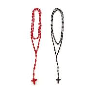 COLORFUL BLING 2PCS Handmade Catholic Rosary Cross Necklace Set Knotted Cord Rope Necklace Good Luck Protection Amulet Religious Christian Jewelry, Zinc, Rhinestone