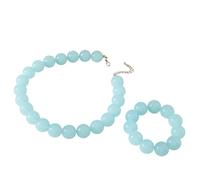 COLORFUL BLING 2Pcs Jewelry Set Acrylic Round Beaded Chunky Choker Necklace for Women Boho Multicolor Chunky Beaded Bracelet for Women & Friend Macaron Colors Jewelry Set for Gift,Blue