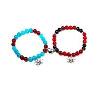 COLORFUL BLING 2Pcs Love Heart Mutual Attraction Natural Stone Bead Spider Stretch Bracelet Set for Best Friend Women Men Lover Halloween Couple Matching Jewelry Gift, Regular, Stone, no gemstone