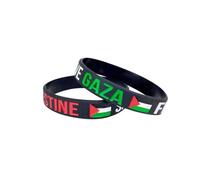 COLORFUL BLING 2Pcs Palestine Bracelets Support Palestine National Flag Silicone Bracelet Palestine Wristband Bracelets Set Gifts for Men Women-Black