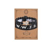COLORFUL BLING 2Pcs Set Natural Healing Stone WWJD Cross Rope Woven Beaded Strand Adjustable Bracelet with Meaningful Card Inspirational for Women Jewelry What Would Jesus Do Woven Faith, S, Stone