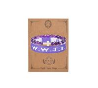COLORFUL BLING 2Pcs Set Natural Healing Stone WWJD Cross Rope Woven Beaded Strand Adjustable Bracelet with Meaningful Card Inspirational for Women Jewelry What Would Jesus Do Woven Faith, S, Stone