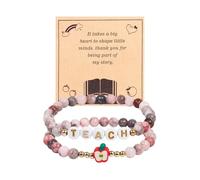 COLORFUL BLING 2Pcs Teacher Appreciation Gifts Natural Stone Beaded Apple Stretch Bracelet Set for Women Men Thank You Teacher's Day Jewelry Gift, Regular, Stone, no gemstone