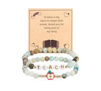 COLORFUL BLING 2Pcs Teacher Appreciation Gifts Natural Stone Beaded Apple Stretch Bracelet Set for Women Men Thank You Teacher's Day Jewelry Gift, Regular, Stone, no gemstone