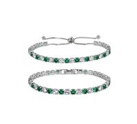 COLORFUL BLING 2Pcs Tennis Chain Bracelet Cubic Zirconia Beaded Adjustable Slider Bracelet Set for Women Anniversary Party Jewelry Birthday Mother's Day Gift, Regular, Rhinestone, no gemstone