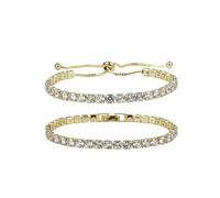 COLORFUL BLING 2Pcs Tennis Chain Bracelet Cubic Zirconia Beaded Adjustable Slider Bracelet Set for Women Anniversary Party Jewelry Birthday Mother's Day Gift, Regular, Rhinestone, no gemstone