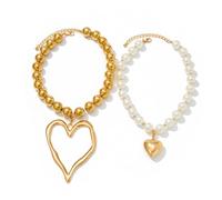 COLORFUL BLING 2Pcs Y2k Large Hollow Love Heart Necklaces Set Layered Chunky Heart Pendant Necklace for Women Adjustable Beaded Thick Chain Choker Statement Jewelry Valentines' Day Gift, Zinc, No