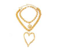 COLORFUL BLING 2Pcs Y2k Large Hollow Love Heart Necklaces Set Layered Chunky Heart Pendant Necklace for Women Adjustable Beaded Thick Chain Choker Statement Jewelry Valentines' Day Gift, Zinc, No