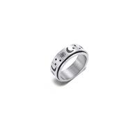 COLORFUL BLING 316L Stainless Steel Spinner Anxiety Band Ring 8/6mm Star Moon Sun Flower Fidget Ring Relieving Stress Engagement Promise Cool Biker Jewelry for Women Men Couple Silver A10
