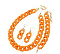 COLORFUL BLING 3Pcs Jewelry Set Acrylic Chunky Necklace for Women Hip Hop Multicolor Chunky Bracelet Earrings for Women & Friend Macaron Colors Jewelry Set for Gift,Orange