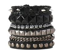COLORFUL BLING 4/6Pcs Punk Rivet Spike Studded Bracelet Set Gothic Rock PU Leather Cuff Wristband Bracelet for Men Women Unisex 80s 90s Biker Rocker Jewelry Halloween Stackable Gift, Regular, Metal
