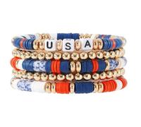 COLORFUL BLING 4th of July Bracelets for Women/Stackable Layered Surfer Bracelets/America Flag Bracelets Independence Day Beaded Stretch Bracelet Summer Beach Accessory, 1, Resin, no gemstone
