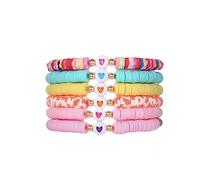COLORFUL BLING 5-12 Pieces Bohemian Love Heart Bead Bracelets for Women Vinyl Disc Heishi Surfer Stackable Stretch Bracelet Summer Beach Boho Jewelry, Beads, Pearl