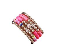 COLORFUL BLING 5-12Pcs Bohemian Love Heart Bead Bracelets for Women Vinyl Disc Heishi Surfer Stackable Stretch Bracelet Summer Beach Boho Jewelry, 6.6 inches, beads, bead