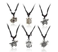 COLORFUL BLING 6pcs Artificial Bone Carving Sea Turtles Pendant Necklaces Set Medallion Symbol Adjustable Cotton Cord Yin Yang Hawaiian Surfer Lucky Amulet Jewelry for Women Men Unix-White B