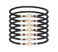 COLORFUL BLING 7 Pcs Multi-layered Heart Seed Beaded Bracelet For Women BFF Adjustable Heart Clay Beads Bracelet Set for Women Summer Beach Holiday Gifts Jewelry