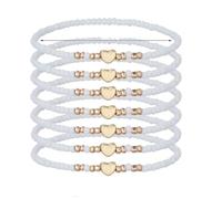 COLORFUL BLING 7 Pcs Multi-layered Heart Seed Beaded Bracelet For Women BFF Adjustable Heart Clay Beads Bracelet Set for Women Summer Beach Holiday Gifts Jewelry