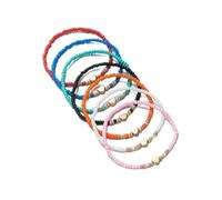 COLORFUL BLING 7 Pcs Multi-layered Heart Seed Beaded Bracelet For Women BFF Adjustable Heart Clay Beads Bracelet Set for Women Summer Beach Holiday Gifts Jewelry