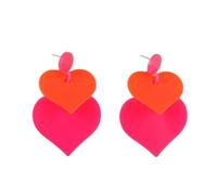 COLORFUL BLING 80s 90s Y2K Neon Double Heart Acrylic Drop Dangle Earrings Chunky Color Block Retro Lightweight Hypoallergenic Jewelry for Women Rave Festival Party, Acrylic, Agate