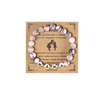 COLORFUL BLING 8mm Natural Stone Mama Brass Beaded Stretch Adjustable Bracelet with Meaningful Card Inspirational Mother’s Day Love for Women Anniversary Infinity Matching, Metal bead, stone