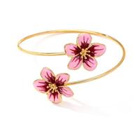 COLORFUL BLING Adjustable Gold Flower Floral Arm Cuff Bracelet Bangle Armband Upper for Women Statement Arm Jewelry Gift-D rose red