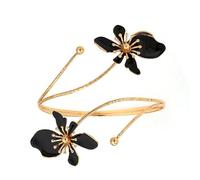 COLORFUL BLING Adjustable Gold Flower Floral Arm Cuff Bracelet Bangle Armband Upper for Women Statement Arm Jewelry Gift-E black