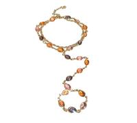 COLORFUL BLING Adjustable Hand Chain Bracelet Set with Ring for Women Stackable Beaded Slave Bracelet Summer Beach Jewelry Gift, Regular, Metal, no gemstone