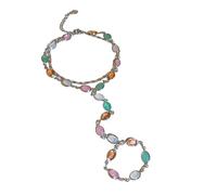 COLORFUL BLING Adjustable Hand Chain Bracelet Set with Ring for Women Stackable Beaded Slave Bracelet Summer Beach Jewelry Gift, Regular, Metal, no gemstone