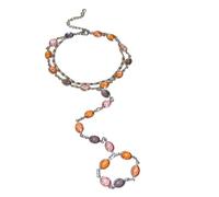 COLORFUL BLING Adjustable Hand Chain Bracelet Set with Ring for Women Stackable Beaded Slave Bracelet Summer Beach Jewelry Gift, Regular, Metal, no gemstone