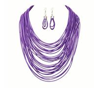 COLORFUL BLING African Multicolor Layered Chunky Bib Necklace for Women Tassel Wax Line Choker with Earrings Statement Jewelry Set, synthetic-fiber metal, wax