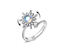 COLORFUL BLING Anxiety Fidget Ring - Adjustable Flower Moon Star Spinning Ring for Stress Relief - Stackable Jewelry for Women, Copper, Moonstone